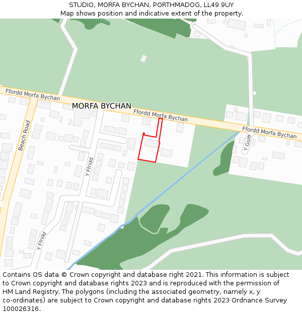 STUDIO, MORFA BYCHAN, PORTHMADOG, LL49 9UY: Location map and indicative extent of plot