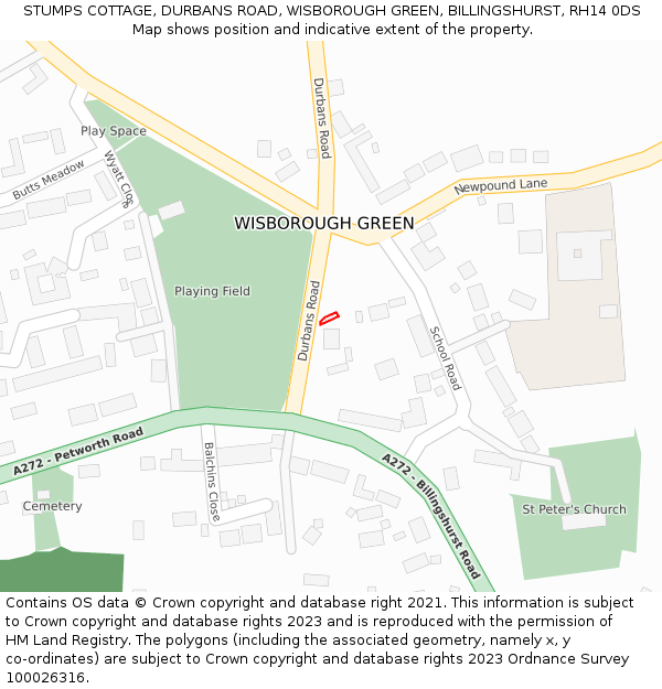 STUMPS COTTAGE, DURBANS ROAD, WISBOROUGH GREEN, BILLINGSHURST, RH14 0DS: Location map and indicative extent of plot