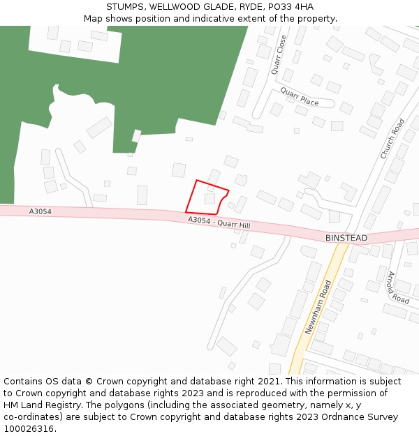 STUMPS, WELLWOOD GLADE, RYDE, PO33 4HA: Location map and indicative extent of plot