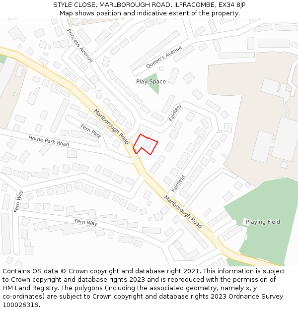 STYLE CLOSE, MARLBOROUGH ROAD, ILFRACOMBE, EX34 8JP: Location map and indicative extent of plot