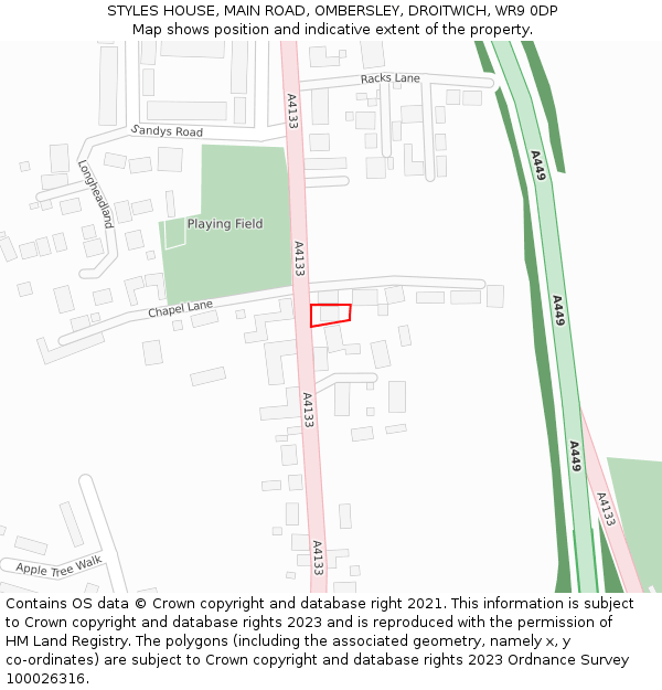 STYLES HOUSE, MAIN ROAD, OMBERSLEY, DROITWICH, WR9 0DP: Location map and indicative extent of plot