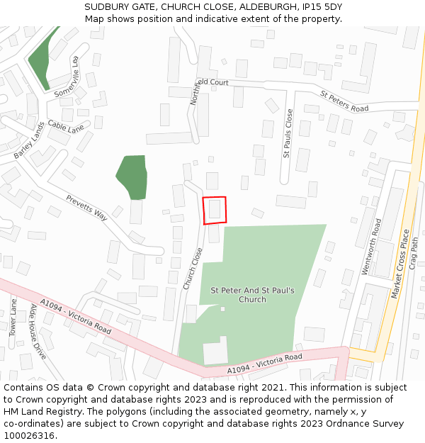 SUDBURY GATE, CHURCH CLOSE, ALDEBURGH, IP15 5DY: Location map and indicative extent of plot