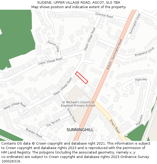 SUDENE, UPPER VILLAGE ROAD, ASCOT, SL5 7BA: Location map and indicative extent of plot