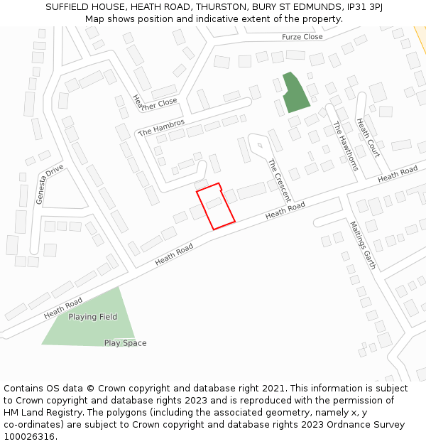 SUFFIELD HOUSE, HEATH ROAD, THURSTON, BURY ST EDMUNDS, IP31 3PJ: Location map and indicative extent of plot