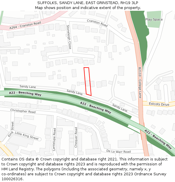 SUFFOLKS, SANDY LANE, EAST GRINSTEAD, RH19 3LP: Location map and indicative extent of plot