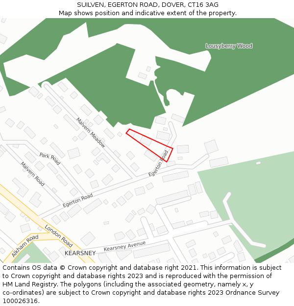 SUILVEN, EGERTON ROAD, DOVER, CT16 3AG: Location map and indicative extent of plot