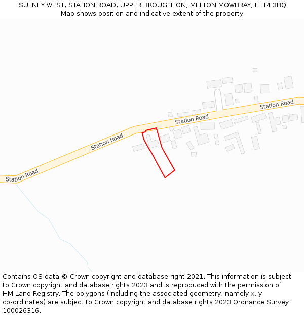 SULNEY WEST, STATION ROAD, UPPER BROUGHTON, MELTON MOWBRAY, LE14 3BQ: Location map and indicative extent of plot