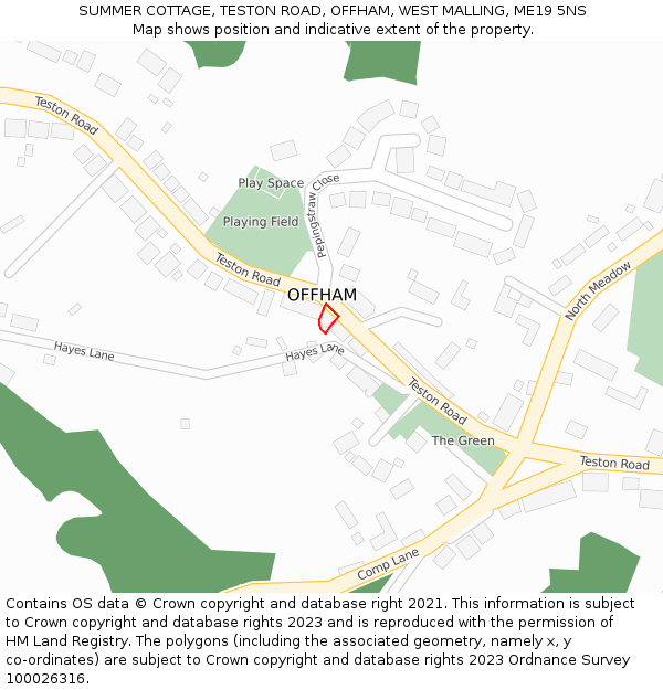 SUMMER COTTAGE, TESTON ROAD, OFFHAM, WEST MALLING, ME19 5NS: Location map and indicative extent of plot