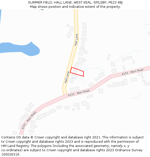 SUMMER FIELD, HALL LANE, WEST KEAL, SPILSBY, PE23 4BJ: Location map and indicative extent of plot