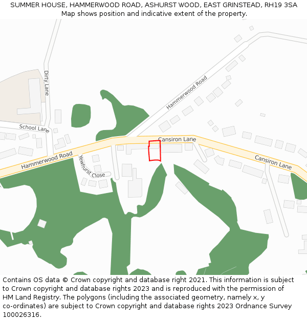 SUMMER HOUSE, HAMMERWOOD ROAD, ASHURST WOOD, EAST GRINSTEAD, RH19 3SA: Location map and indicative extent of plot