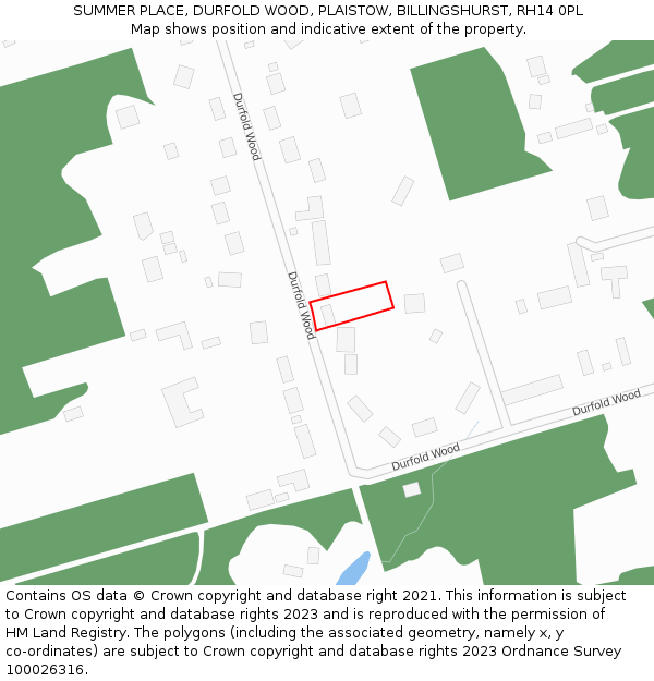 SUMMER PLACE, DURFOLD WOOD, PLAISTOW, BILLINGSHURST, RH14 0PL: Location map and indicative extent of plot