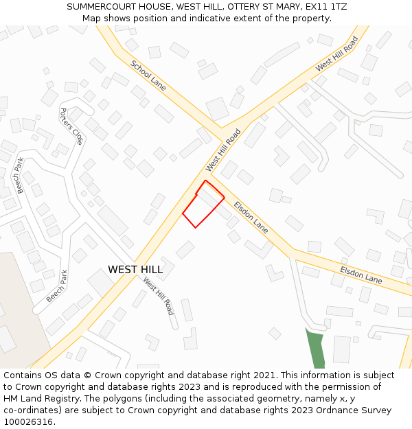 SUMMERCOURT HOUSE, WEST HILL, OTTERY ST MARY, EX11 1TZ: Location map and indicative extent of plot