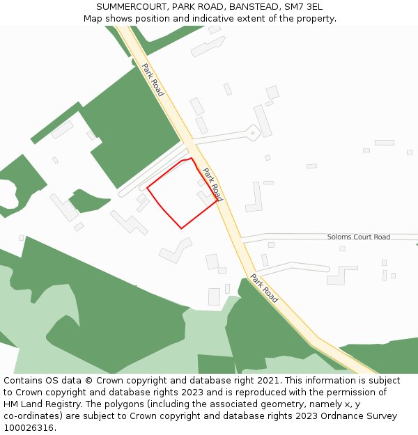 SUMMERCOURT, PARK ROAD, BANSTEAD, SM7 3EL: Location map and indicative extent of plot