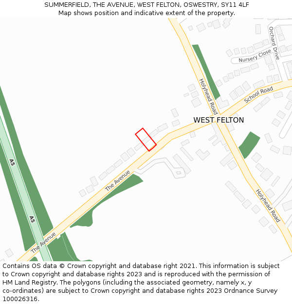 SUMMERFIELD, THE AVENUE, WEST FELTON, OSWESTRY, SY11 4LF: Location map and indicative extent of plot