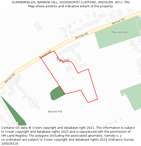 SUMMERFIELDS, BARROW HILL, GOODWORTH CLATFORD, ANDOVER, SP11 7RG: Location map and indicative extent of plot