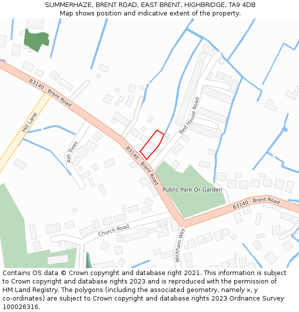 SUMMERHAZE, BRENT ROAD, EAST BRENT, HIGHBRIDGE, TA9 4DB: Location map and indicative extent of plot