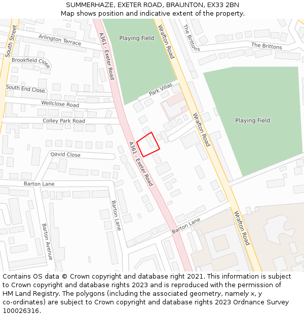 SUMMERHAZE, EXETER ROAD, BRAUNTON, EX33 2BN: Location map and indicative extent of plot