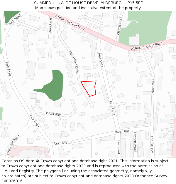 SUMMERHILL, ALDE HOUSE DRIVE, ALDEBURGH, IP15 5EE: Location map and indicative extent of plot