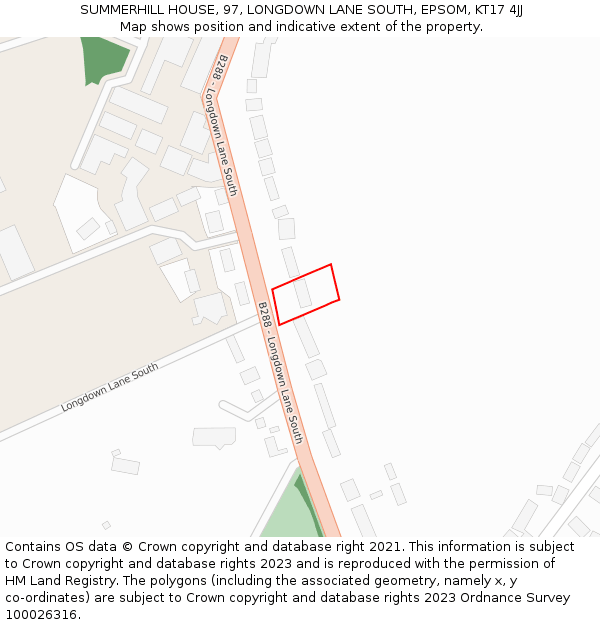 SUMMERHILL HOUSE, 97, LONGDOWN LANE SOUTH, EPSOM, KT17 4JJ: Location map and indicative extent of plot