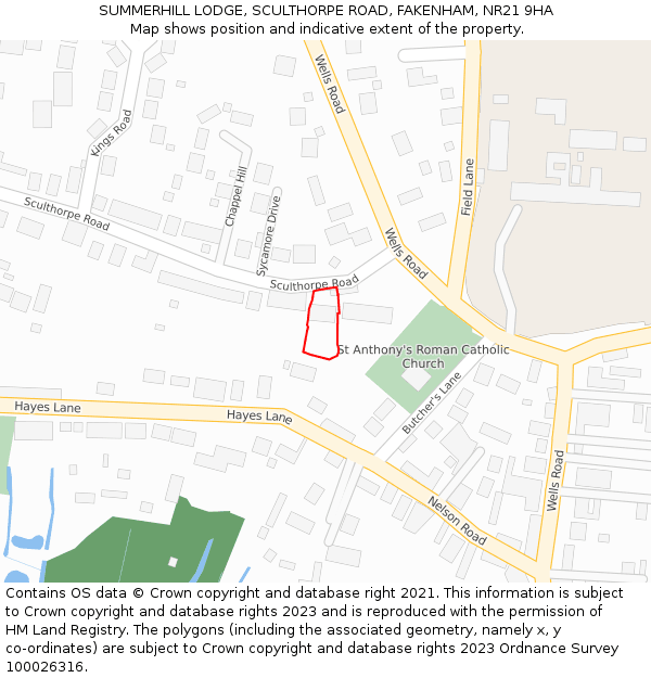 SUMMERHILL LODGE, SCULTHORPE ROAD, FAKENHAM, NR21 9HA: Location map and indicative extent of plot