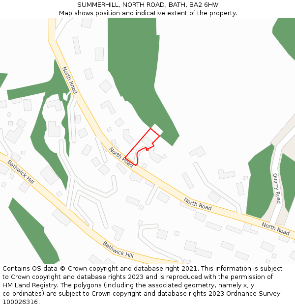 SUMMERHILL, NORTH ROAD, BATH, BA2 6HW: Location map and indicative extent of plot