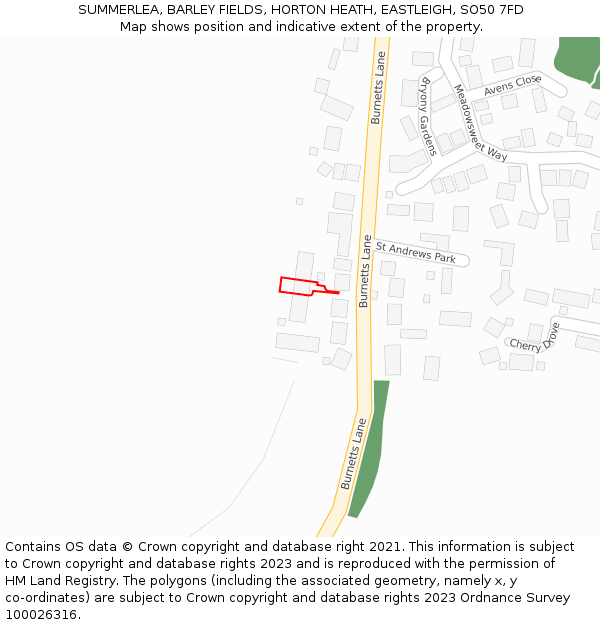 SUMMERLEA, BARLEY FIELDS, HORTON HEATH, EASTLEIGH, SO50 7FD: Location map and indicative extent of plot