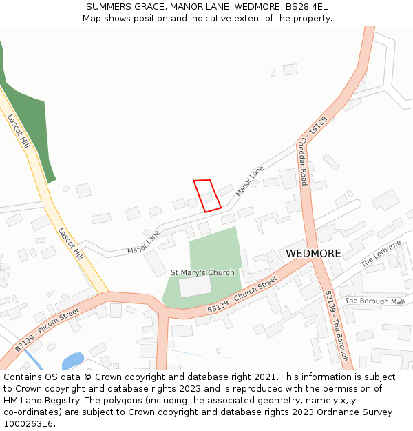 SUMMERS GRACE, MANOR LANE, WEDMORE, BS28 4EL: Location map and indicative extent of plot