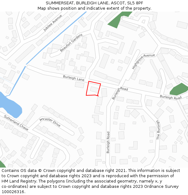 SUMMERSEAT, BURLEIGH LANE, ASCOT, SL5 8PF: Location map and indicative extent of plot