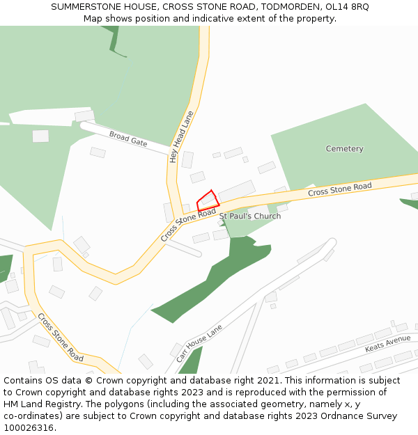 SUMMERSTONE HOUSE, CROSS STONE ROAD, TODMORDEN, OL14 8RQ: Location map and indicative extent of plot