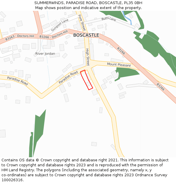 SUMMERWINDS, PARADISE ROAD, BOSCASTLE, PL35 0BH: Location map and indicative extent of plot