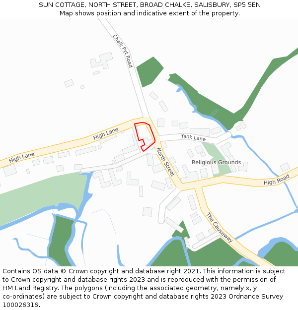SUN COTTAGE, NORTH STREET, BROAD CHALKE, SALISBURY, SP5 5EN: Location map and indicative extent of plot