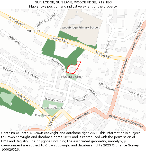 SUN LODGE, SUN LANE, WOODBRIDGE, IP12 1EG: Location map and indicative extent of plot