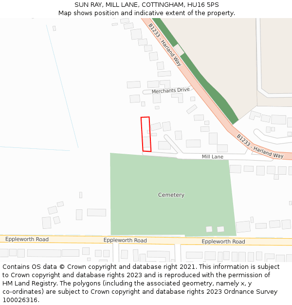 SUN RAY, MILL LANE, COTTINGHAM, HU16 5PS: Location map and indicative extent of plot