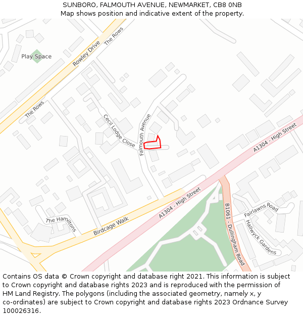 SUNBORO, FALMOUTH AVENUE, NEWMARKET, CB8 0NB: Location map and indicative extent of plot