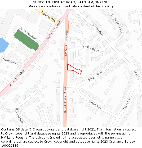 SUNCOURT, ERSHAM ROAD, HAILSHAM, BN27 3LE: Location map and indicative extent of plot