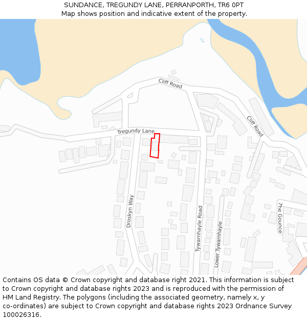 SUNDANCE, TREGUNDY LANE, PERRANPORTH, TR6 0PT: Location map and indicative extent of plot