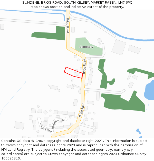 SUNDENE, BRIGG ROAD, SOUTH KELSEY, MARKET RASEN, LN7 6PQ: Location map and indicative extent of plot