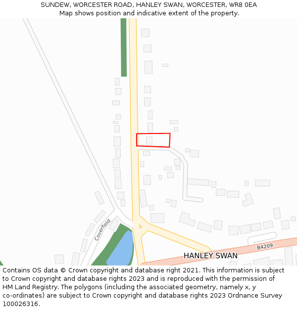 SUNDEW, WORCESTER ROAD, HANLEY SWAN, WORCESTER, WR8 0EA: Location map and indicative extent of plot