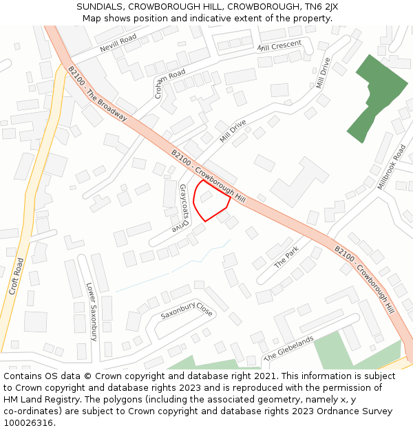 SUNDIALS, CROWBOROUGH HILL, CROWBOROUGH, TN6 2JX: Location map and indicative extent of plot