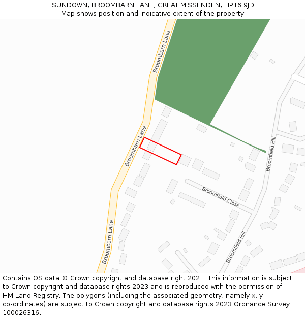 SUNDOWN, BROOMBARN LANE, GREAT MISSENDEN, HP16 9JD: Location map and indicative extent of plot