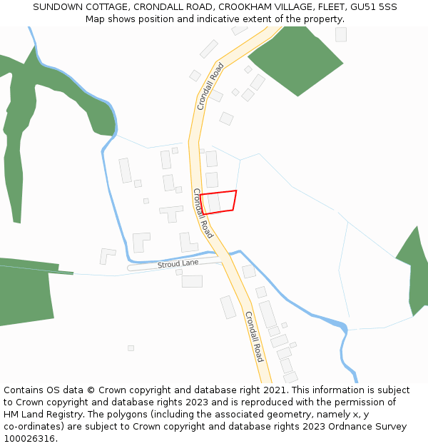SUNDOWN COTTAGE, CRONDALL ROAD, CROOKHAM VILLAGE, FLEET, GU51 5SS: Location map and indicative extent of plot
