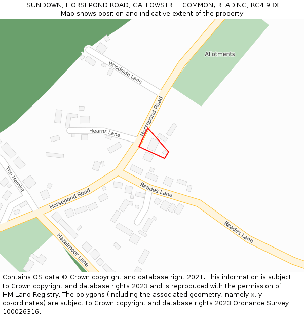 SUNDOWN, HORSEPOND ROAD, GALLOWSTREE COMMON, READING, RG4 9BX: Location map and indicative extent of plot