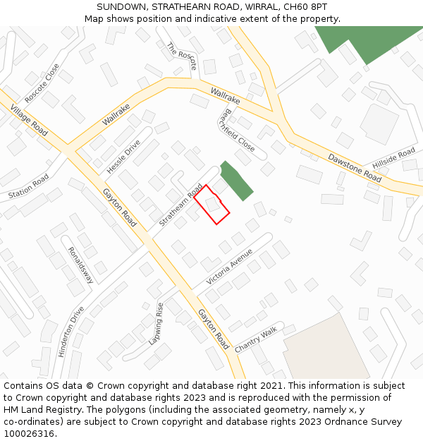 SUNDOWN, STRATHEARN ROAD, WIRRAL, CH60 8PT: Location map and indicative extent of plot