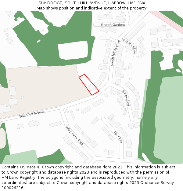 SUNDRIDGE, SOUTH HILL AVENUE, HARROW, HA1 3NX: Location map and indicative extent of plot
