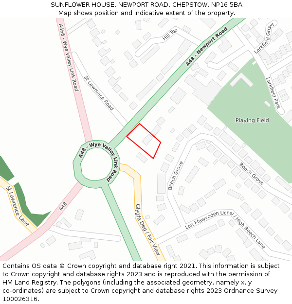 SUNFLOWER HOUSE, NEWPORT ROAD, CHEPSTOW, NP16 5BA: Location map and indicative extent of plot