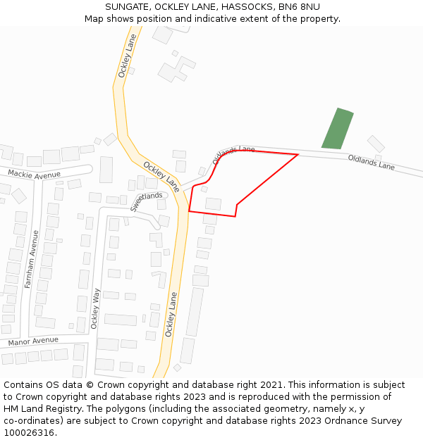 SUNGATE, OCKLEY LANE, HASSOCKS, BN6 8NU: Location map and indicative extent of plot