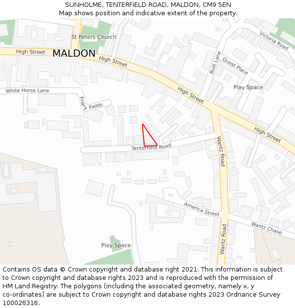 SUNHOLME, TENTERFIELD ROAD, MALDON, CM9 5EN: Location map and indicative extent of plot