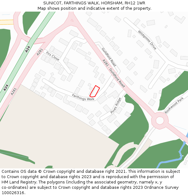 SUNICOT, FARTHINGS WALK, HORSHAM, RH12 1WR: Location map and indicative extent of plot