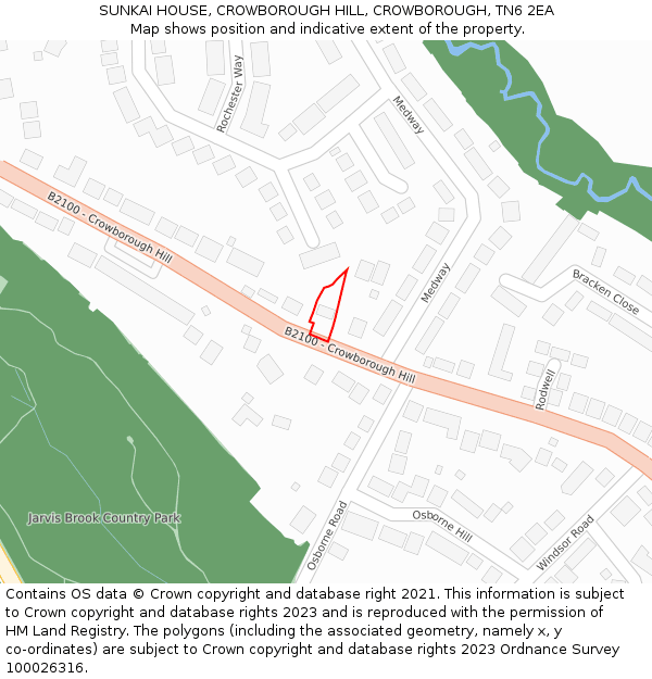 SUNKAI HOUSE, CROWBOROUGH HILL, CROWBOROUGH, TN6 2EA: Location map and indicative extent of plot