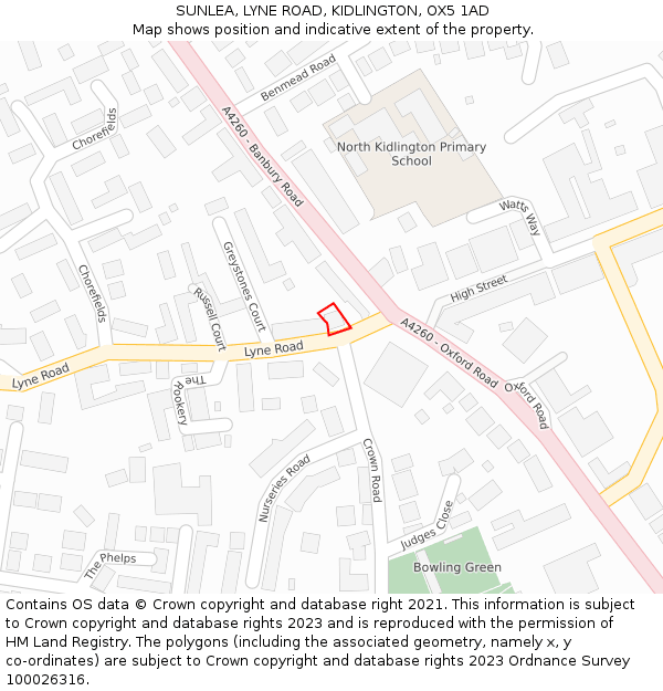 SUNLEA, LYNE ROAD, KIDLINGTON, OX5 1AD: Location map and indicative extent of plot
